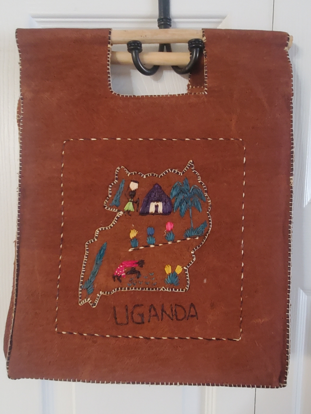 HANDMADE UGANDA WOODEN HANDLES. BARNCLOTH . TRAVEL.  HANDBAG Yarn Holder